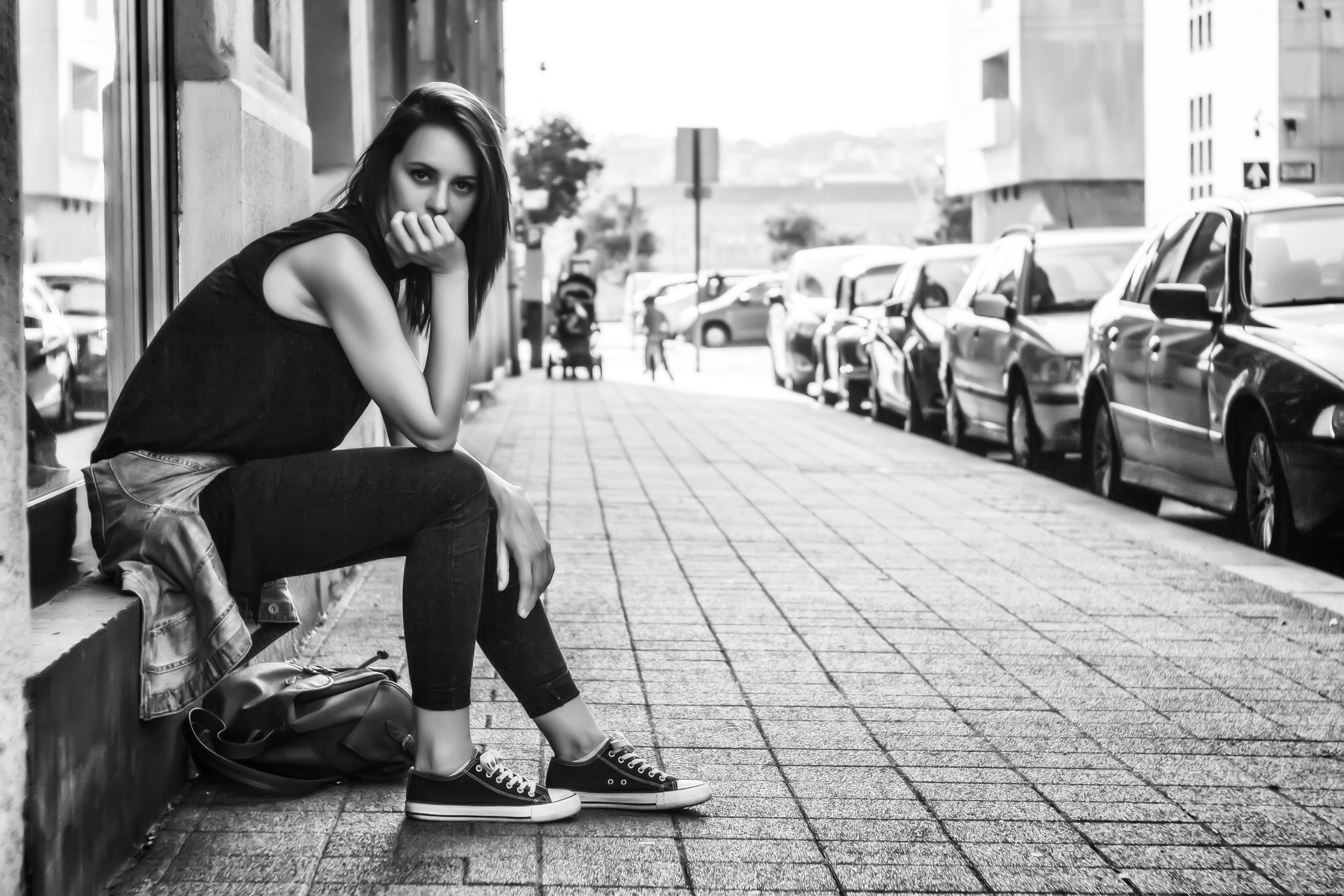 Girl sitting on the stairs